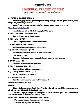 Chuyên đề Adverbial clauses of time (Mệnh đề trạng ngữ chỉ thời gian)